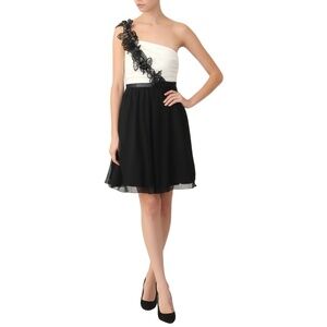 B.Darlin Cocktail Dress Juniors 1/2 Black White One‎ Shoulder HOCO Prom Formal